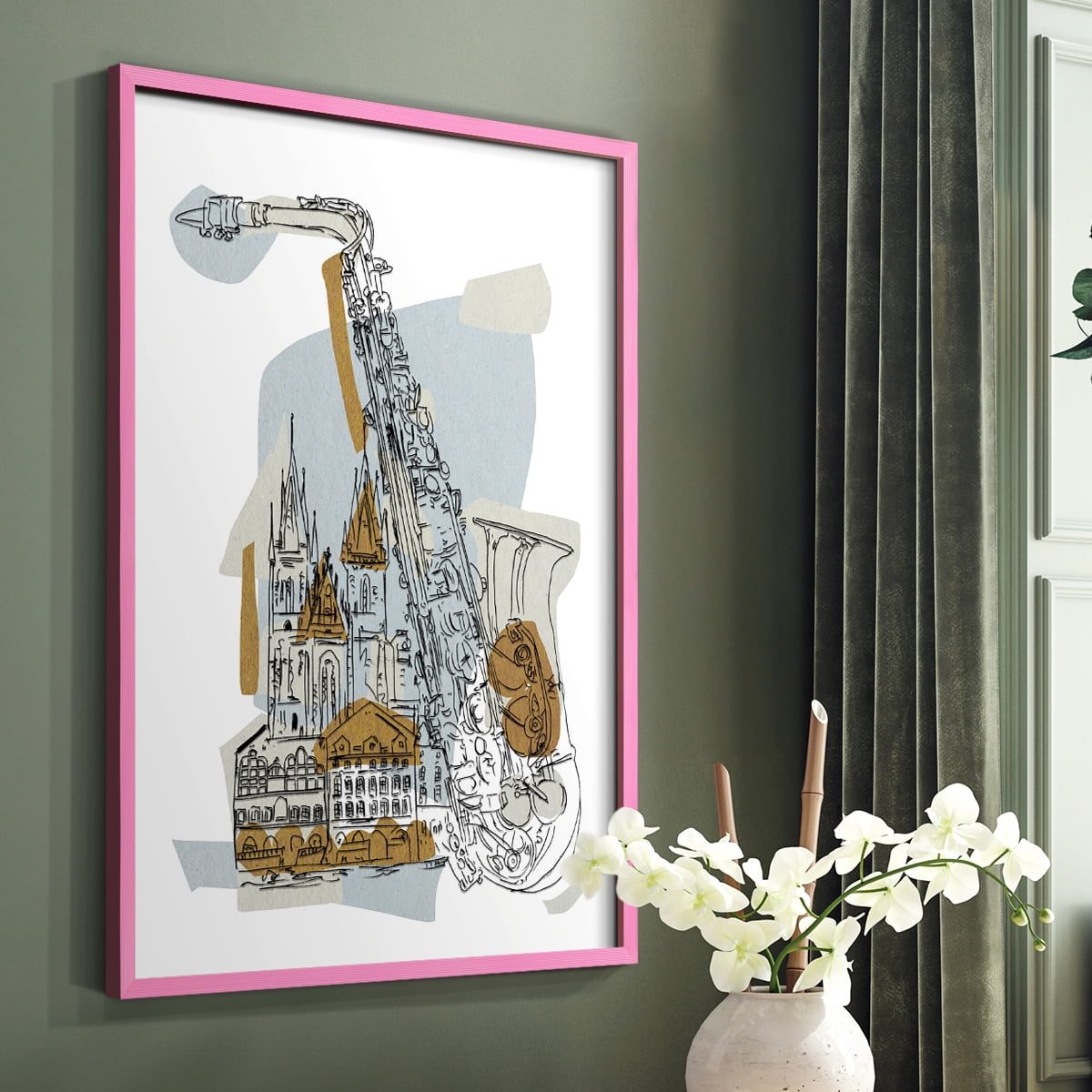 Rehearsal II Framed Print in Pink Solid Wood Framed Print No Nail Hanging