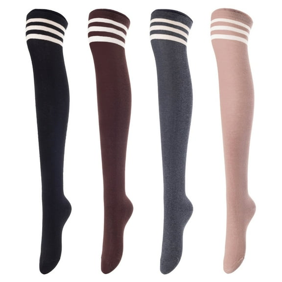 AATMart Women's 4 Pairs Comfortable Lightweight & Extra Soft Knee High Cotton Boot Socks Size 6-9 M1022Black, Coffee, Dark Grey, Khaki 4c2