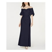 CALVIN KLEIN Womens Navy Bell Sleeve Off Shoulder Full-Length Evening Sheath Dress 6
