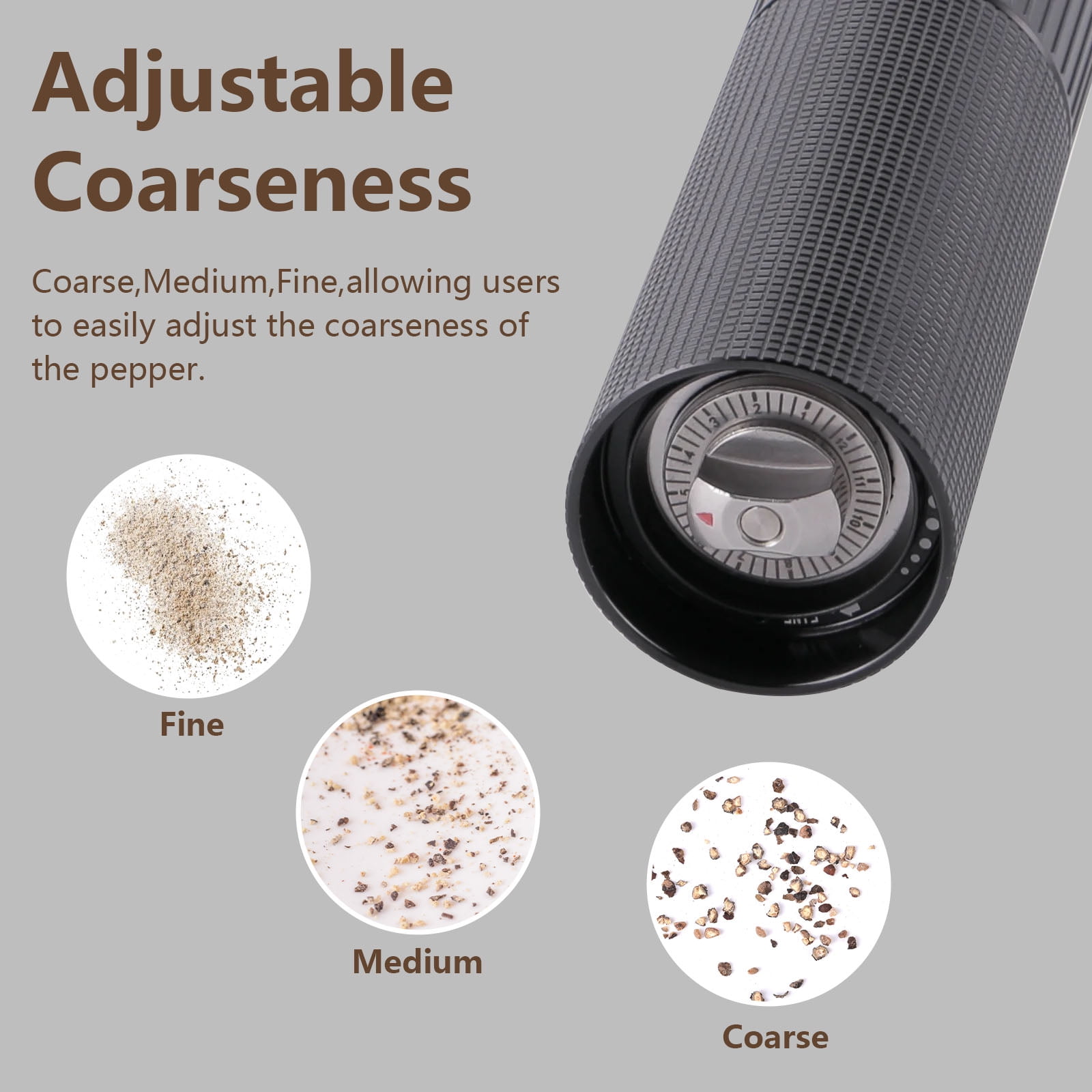 WhiteRhino Professional Pepper Grinder Mill, High Output with Stainless Steel Burrs Adjustable Coarseness Peppercorn Grinder