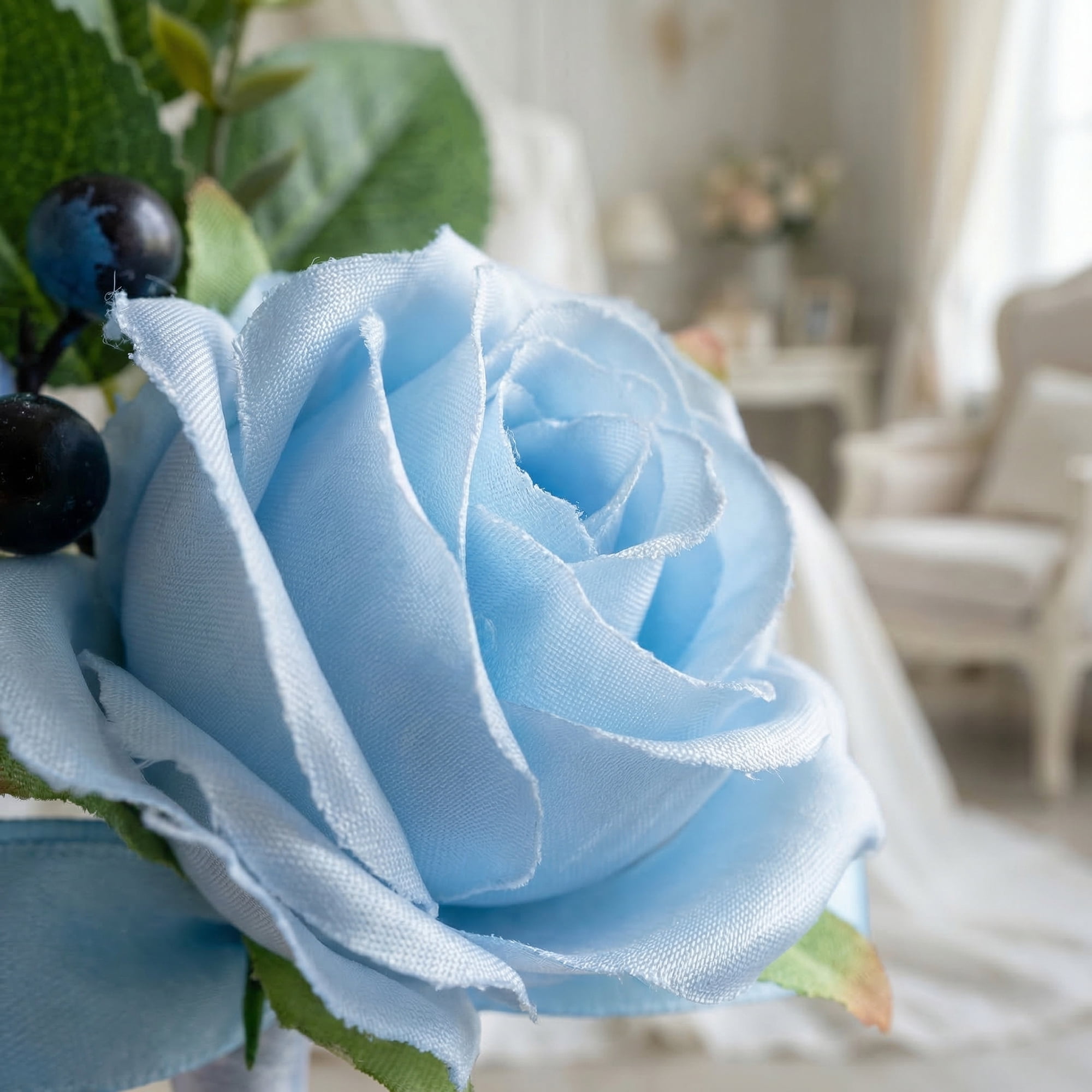 Unique Bargains 4Pcs Artificial Rose Corsage with Pins for Men Blue Pink 5.7 in