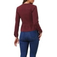 thumbnail image 4 of INSPIRE CHIC Women's Denim Jackets Button Down Peplum Hem Long Sleeves Cropped Jean Jackets Burgundy M, 4 of 7