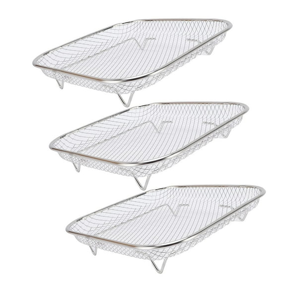 3 Pack Fryer Rack Set, 304 Stainless Steel Square Cooking Rack for Grilling Frying Steaming with Detachable Oil Filter Net for Air Fryer Inner Pot