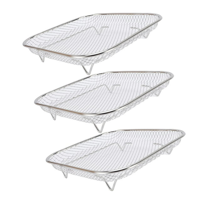 3 Pack Fryer Rack Set, 304 Stainless Steel Square Cooking Rack for Grilling Frying Steaming with Detachable Oil Filter Net for Air Fryer Inner Pot
