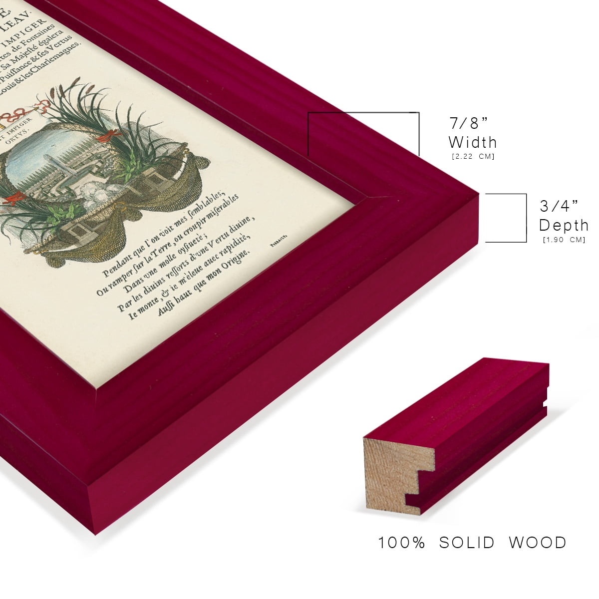 Printed Embellished Bookplate II - Framed Print w/glass - Cherry Red