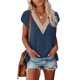 thumbnail image 3 of Blusa de manga corta, cuello en V, manga de pétalo, blusa con ribete de encaje, blusa de encaje de guipur, rendimiento finamente ajustado, 3 of 5