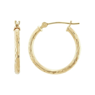 Brilliance Fine Jewelry 10K Yellow Gold Polished and Diamond-Cut Round Tube Hoop Earrings