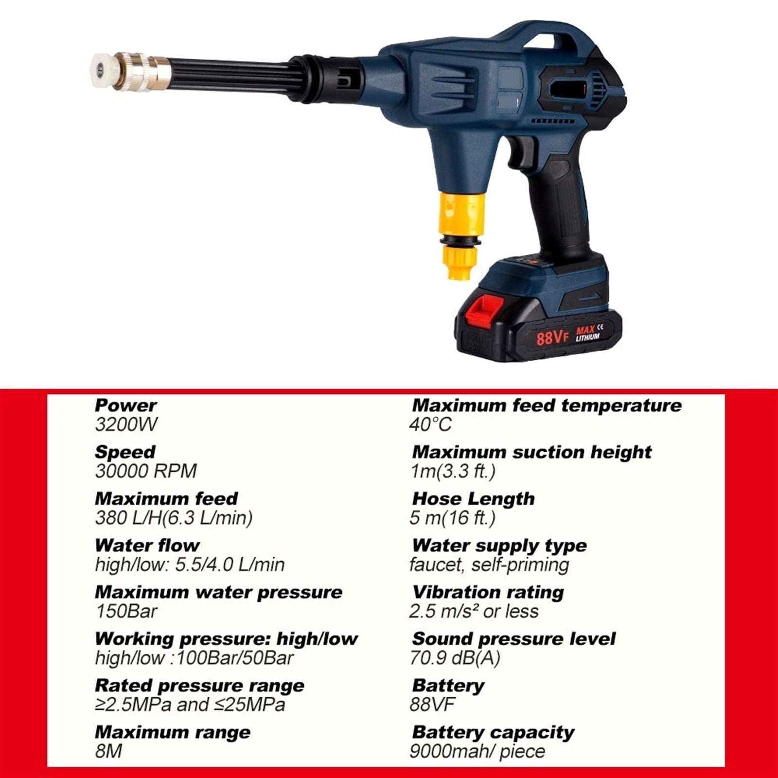 3200W 150Bar Brushless Electric High Pressure Car Washer Cordless Multifunction Portable Power Tool For 18v Battery ,Effortless cleaning