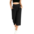 thumbnail image 2 of Avirosel Women's Capri Pants High Waist Soft Stretchy Fabric Wide Leg Cropped Yoga Pants with Pockets Black, 2 of 8