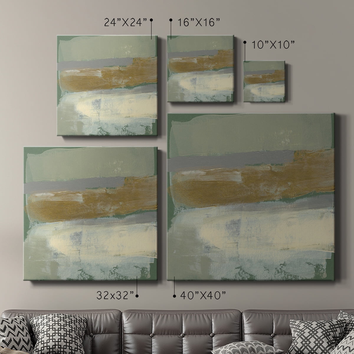 Wexford Home Sage & Gold Swipe VII-Premium Gallery Wrapped Canvas, 16" x 16" - Ready to Hang