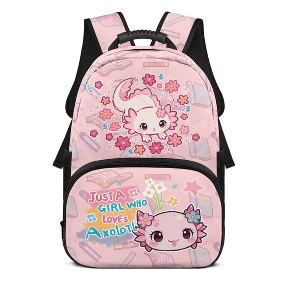 Pzuqiu Just a Girl Who Loves Axolotl Kids Backpack for Boys Girls Ages 6-18 17 Inch Large Capacity Backpack Breathable Lightweight Schoolbag Ideal for Back to School Essential