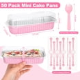 thumbnail image 3 of Treamon Disposable Aluminum Mini Loaf Pans, 50 Pack Aluminum Foil Pans with Lids and Spoons Sealing Sticker, 6.8 oz Rectangular Cake Pans Baking Pan, Pink, 3 of 6