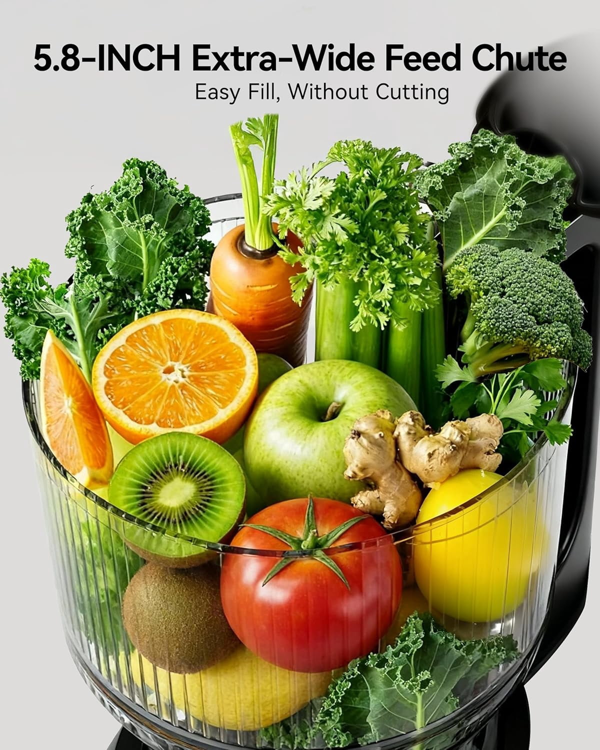 Cold Press Juicer Machines,  5.8" Wide Feed Chute, Slow Masticating Juicer for Whole Vegetables and Fruits, 99.6% High Juice Yield, Easy to clean, Juicer Machines with BPA Free