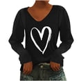 thumbnail image 1 of Pompotops T-Shirt à Manches Longues à Col en V Imprimé Décontracté pour Femmes, Chandail, Hauts, Liquidation, 1 of 4
