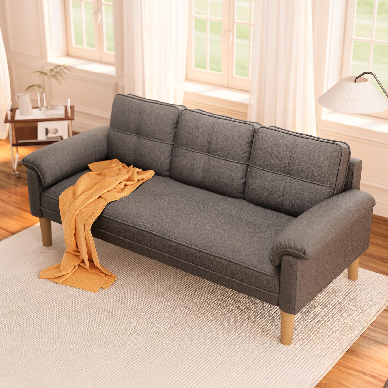 68" Modern Sofa with Side Storage Pockets & 4" Thick Comfort Cushions for Living Room, Dark Gray