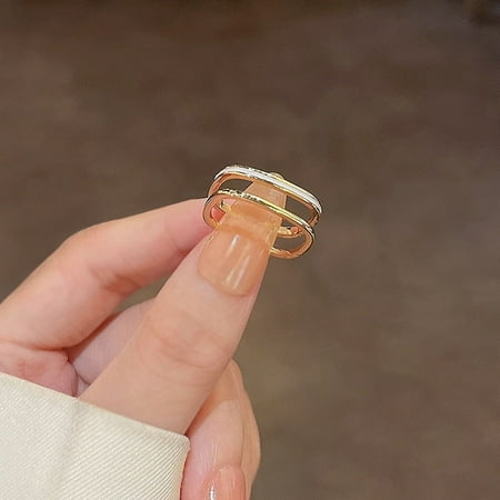 Womens Pearl Ring Korean Geometric Copper Ring Electroplated White Gold Gemstones Inlay Ring Gift For Her Korean