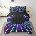 thumbnail image 2 of Gradient Black Light Bed in a Bag King Size Comforter Set 7 Pieces,3D Black Hole Illusion Geometric Bedding Sets,Neon Lights Abstract Art Sheet Set with Comforter,Teal Blue Purple Stripes Bed Set, 2 of 6