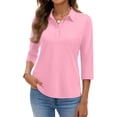 thumbnail image 3 of Nestiefly Women Polo Shirts 3/4 Sleeve V Neck Business Casual Tops Golf Collared 3 Buttons Summer Work Blouse Pink XXXL, 3 of 5