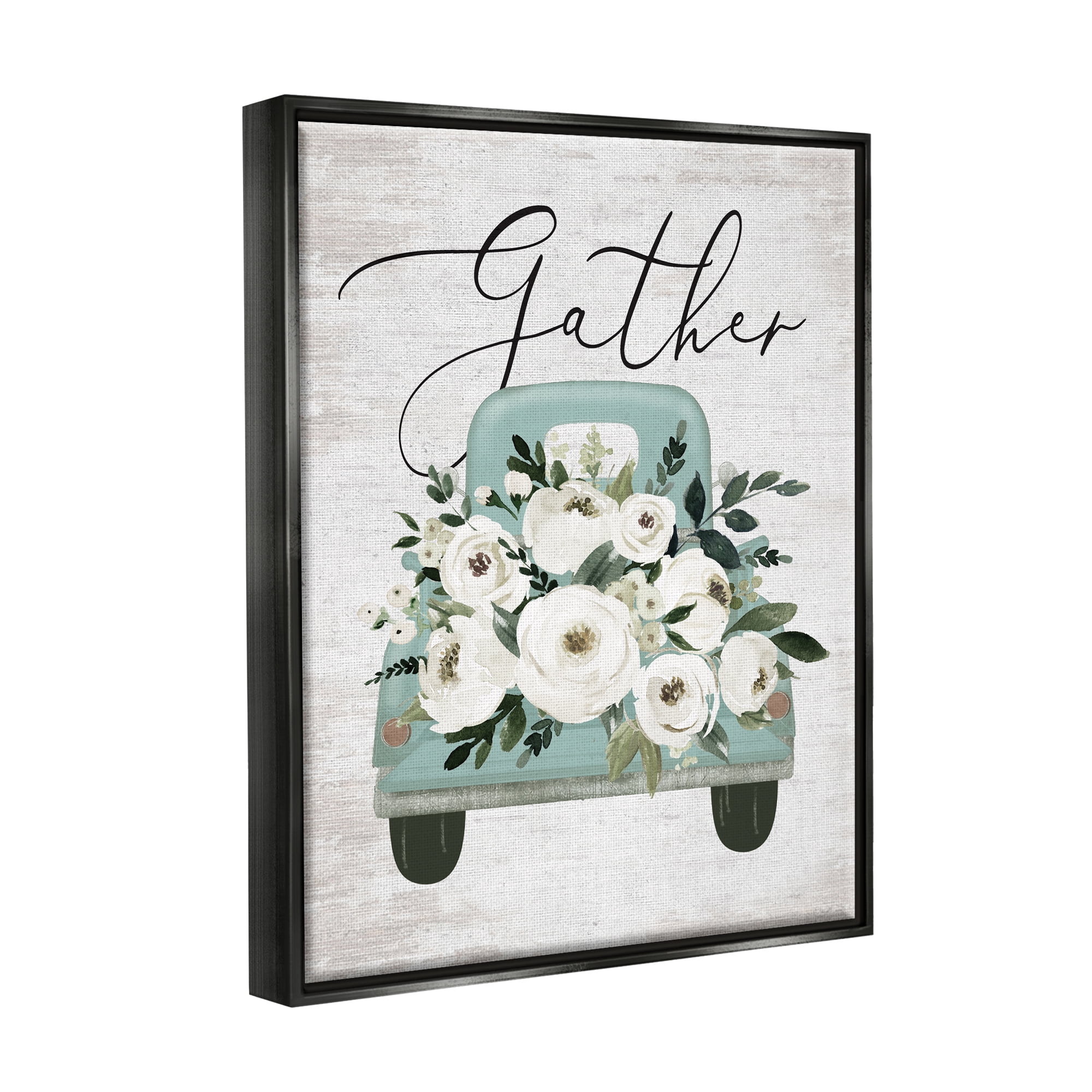 Stupell Industries Gather Floral Rose Truck Transportation Painting Black Floater Framed Art Print Wall Art, 25 x 31