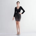 thumbnail image 1 of Vestido de noche de manga larga con lentejuelas, vestido de cola de pez adelgazante de terciopelo negro de moda sexy, vestido corto de banquete, 1 of 5