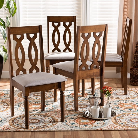 Skyline Decor Grey Fabric Upholstered Walnut Brown Finished 4-Piece Wood Dining Chair Set