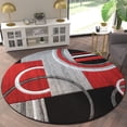 thumbnail image 3 of Emma + Oliver 8x8 Round Olefin Accent Rug with Modern Geometric Pattern in Red, Gray, Black & White with Natural Jute Backing, 3 of 7