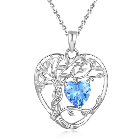 Heshpaws 925 Sterling Silver Birthstone Heart Pendant Necklace for Women, Christmas Birthday Anniversary Jewelry Gift