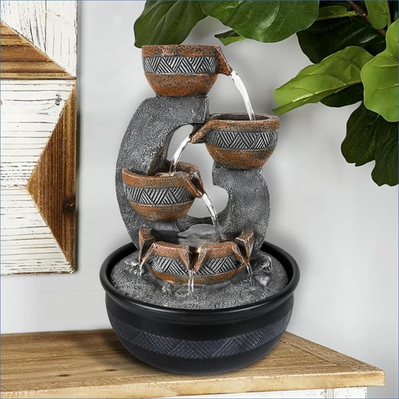 Fountains | Indoor Tabletop 15.7"H Zen LED Fountain For Desk Office Bedroom | Dark Grey | Resin