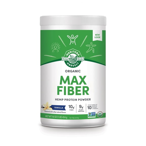 Manitoba Harvest Max Fiber Organic Protein Powder, Hemp Protein, Chocolate, 16 oz, 1 lb