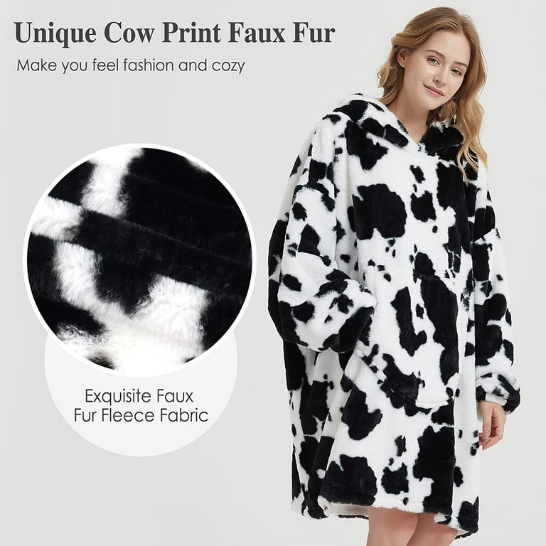 Fluffy cow print hoodie hotsell