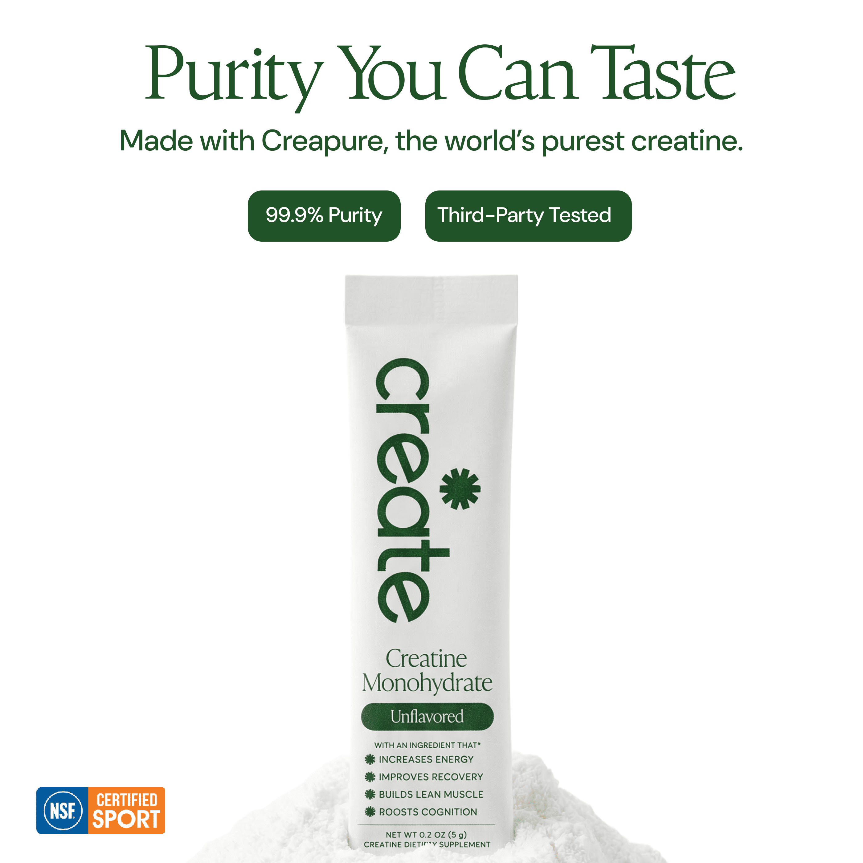 Create Creatine Monohydrate Powder, Unflavored, 30 Single-Serve Packs
