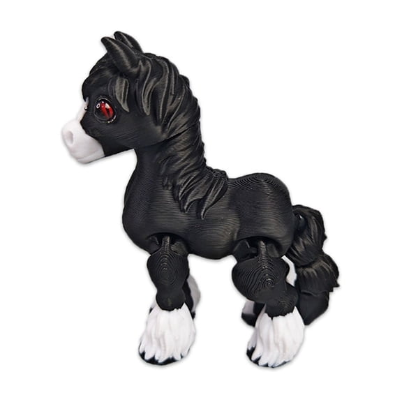 Black Pony Figurine with Movable Joint Tail, Multi-Color Printed Simulation Horse Toy, Durable Plastic for Childs Collectors, Imaginative Play Gift, Safe Non-Toxic Material for Children Display