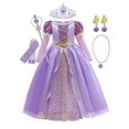 thumbnail image 1 of Disfraz de princesa Rapunzel para niñas, vestido de baile de malla de manga larga, vestido de graduación para niños, vestido de fiesta de Halloween, bata de cumpleaños, ropa 4T (Tag120) Gao Jinjia LED, 1 of 2