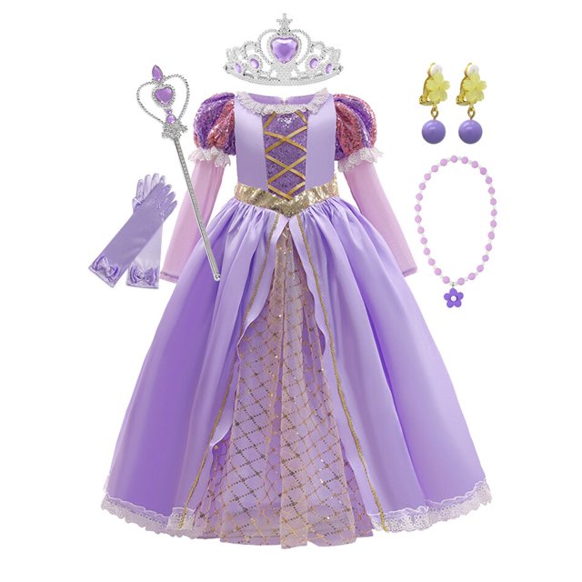 Disfraz de princesa Rapunzel para niñas, vestido de baile de malla de manga larga, vestido de graduación para niños, vestido de fiesta de Halloween, bata de cumpleaños, ropa 4T (Tag120) Gao Jinjia LED