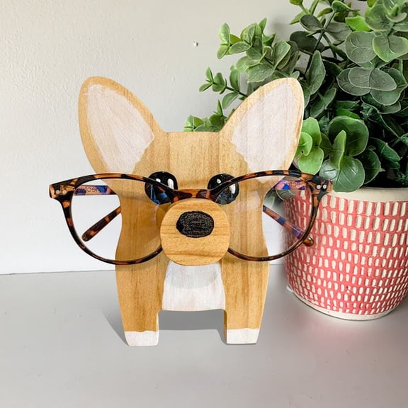 Corgi Dog Glasses Holder Cute Pet Wooden Desktop Decorative Artwork - Unique Pet-Themed Ornament Handcrafted Wooden Craft Glasses Stand - For Pet Lovers Dog Owners Home Office