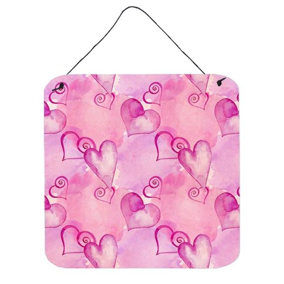 Watercolor Hot Pink Hearts Wall or Door Hanging Prints, 6 x 6 in.