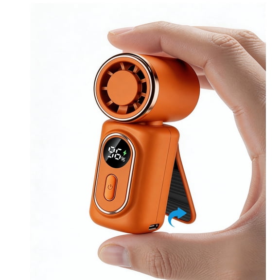 LeeeJaa Orange Rechargeable Clip Fan, Portable Small Handheld Fan with 6 Speeds for Baby, Outdoor, Travel