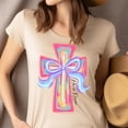 thumbnail image 4 of He Is Risen Cross Graphic T-Shirt | Pastel Christian Faith Tee for Women, Natural, Size 4XL, 4 of 6