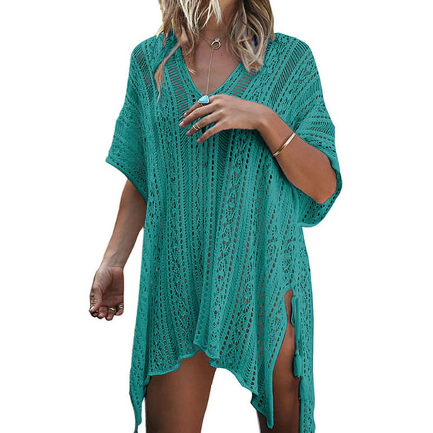 Himone Women Hollow Out Beach Swimsuit Cover Ups Tassel V Neck Loose