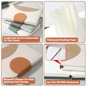 Bullet Lined Journal Notebook for Women, PU Leather Hardcover Notepad with Double Buckle, A5 200 Pages 100 GSM, Beige, Brown