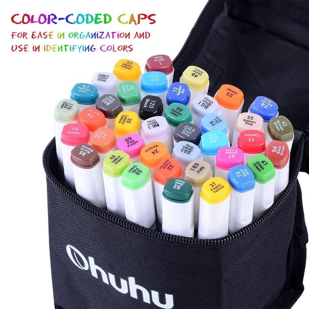80 Colors Dual Tips Permanent Marker Pens, Ohuhu Art Markers Highlighters with Carrying Case for Drawing Sketching Adult Coloring - image 4 of 6
