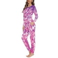thumbnail image 2 of Renewold Art Pink Tree Print Shirts Women's Lightweight Thermal Loungewear Set Long Sleeve Crew Neck Pajama Lingerie Indoor Home Nightwear Size L, 2 of 5
