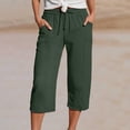 thumbnail image 2 of Dzrciro Capri Pants for Women, Plus Size Cotton Linen Drawstring Elastic Waist Pants with Pockets, Casual Loose Relax Walk Pants 3XL‑5XL, 2 of 7