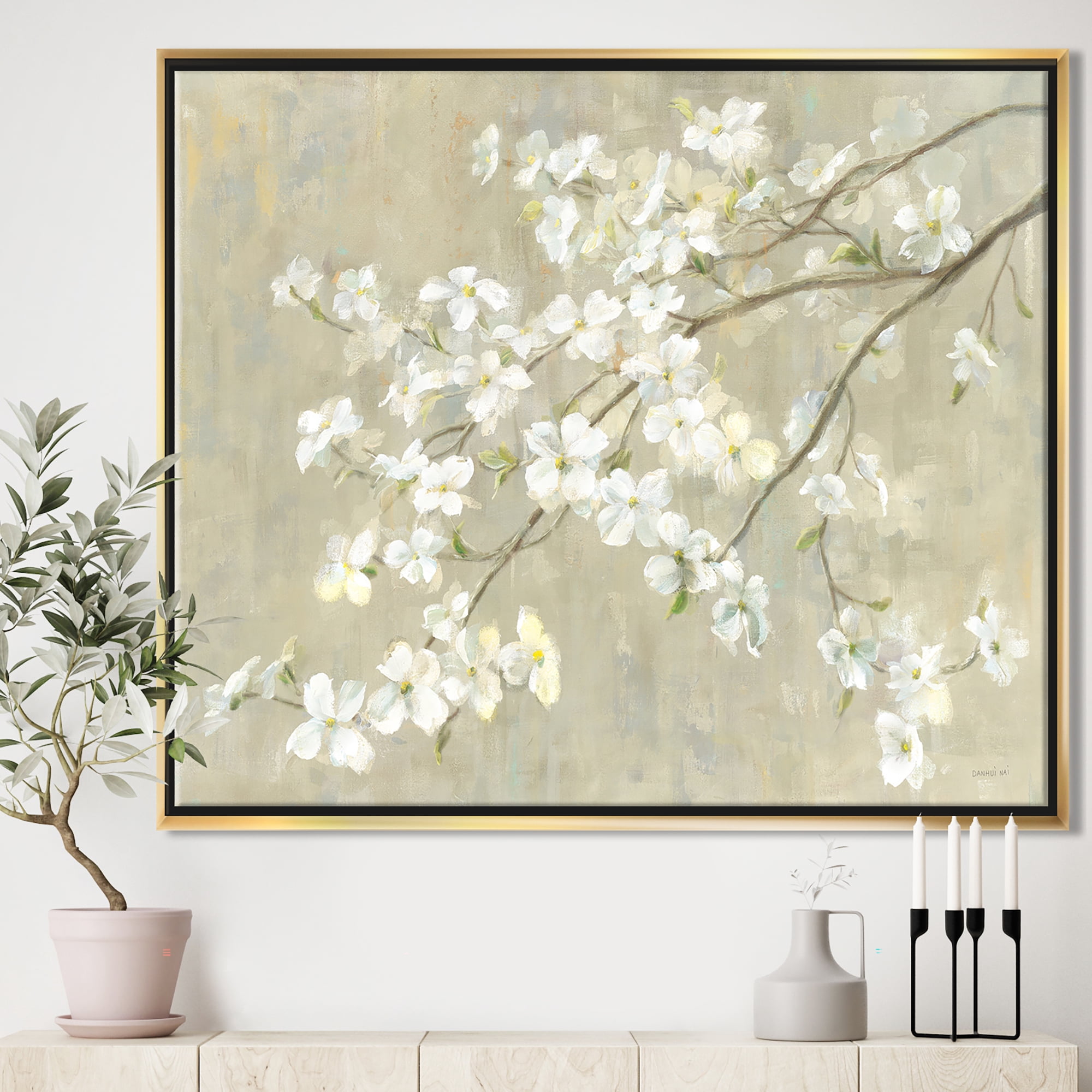 Designart ' Dogwood in Spring Neutral ' Farmhouse Framed Canvas