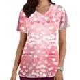 thumbnail image 1 of TaTaai Holiday Season Casual Top for Women, V Neck Short Sleeve Abstract Print Blouse with Pocket Details, Valentine's Day Lightweight Gift Shirt Gift, 1 of 5