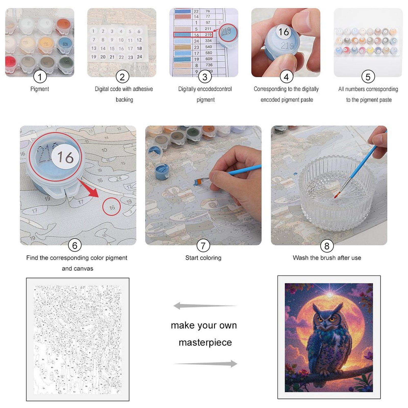 Paint by Numbers Kit for Adults, Night Owl Under Radiant Moon Paint by Numbers, Easy Paint by Numbers Kit for Adults Beginner, DIY Adult Paint by Number Kits on Canvas, Home Decor