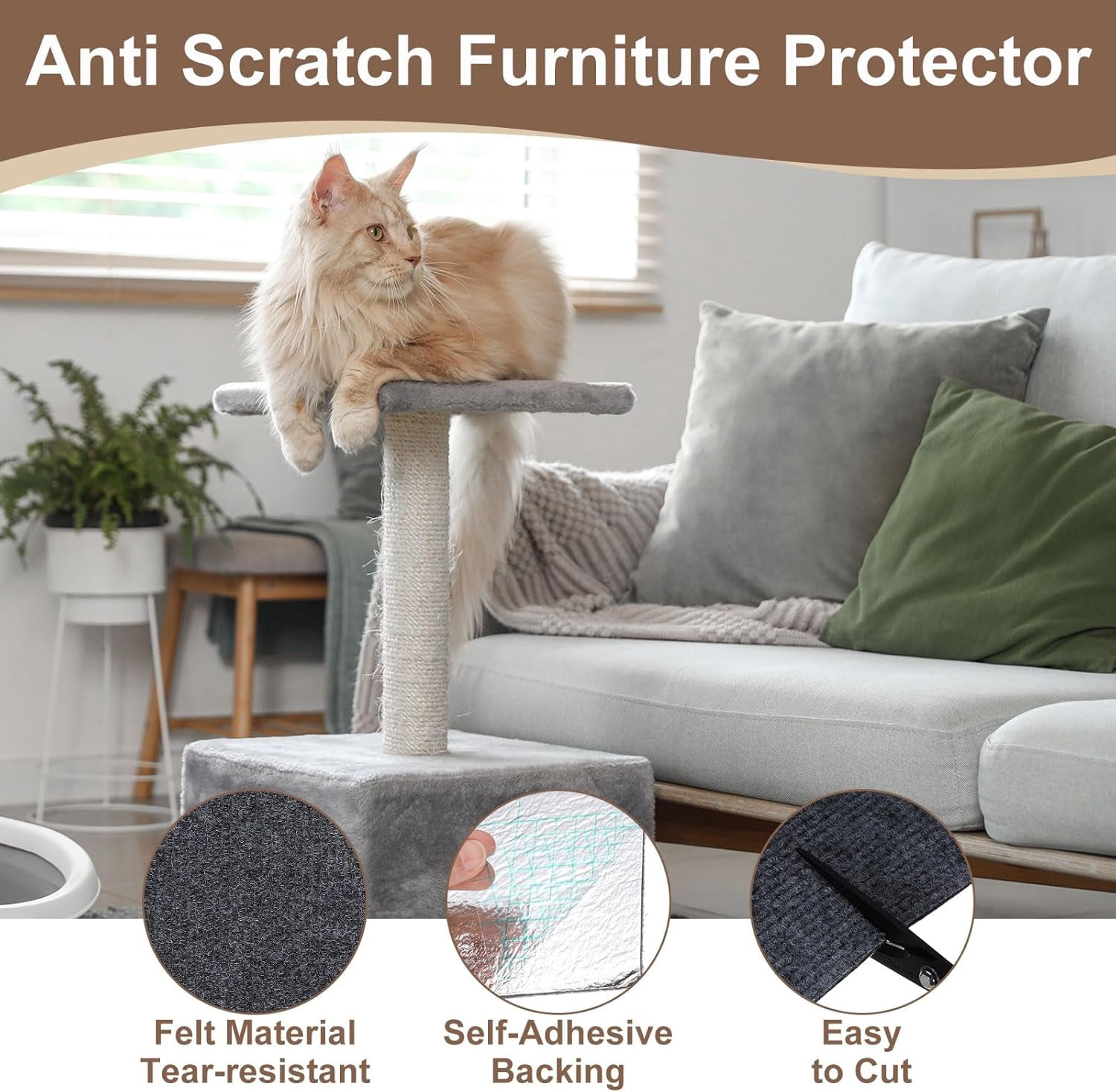 2 Pack 78.7"x15.8" Cat Scratch Mat, Keyrank Trimmable Self-Adhesive Carpet, DIY Climb Cat Scratcher for Furniture Couch