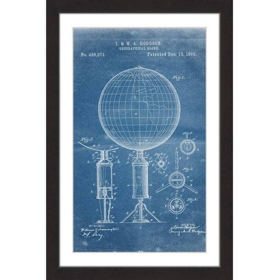 "Globe 1892 Blueprint" Framed Painting Art Print