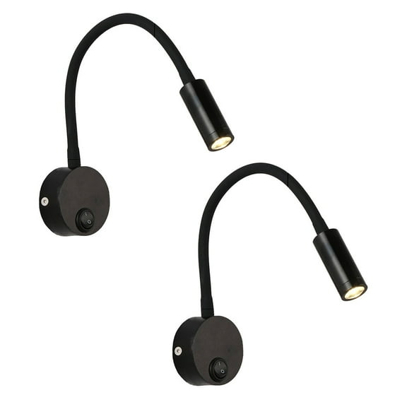 2 Pcs 3W Flexible LED Gooseneck Bedside Reading Light Plug in Wall Light Cylinder with No Line (Black)