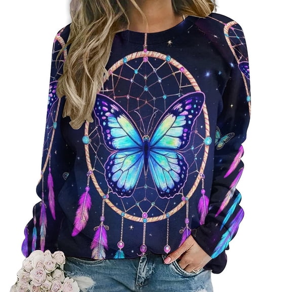 Butterfly Women Casual Long Sleeve Hoodie Streetwear Pullovers Top Female Clothing